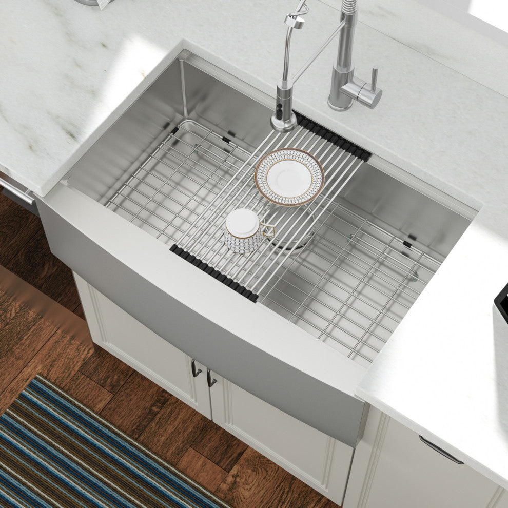 Farmhouse Apron T-304 Stainless Steel Deep Basin Kitchen Sink, Stainless Steel, 33x22x10 in