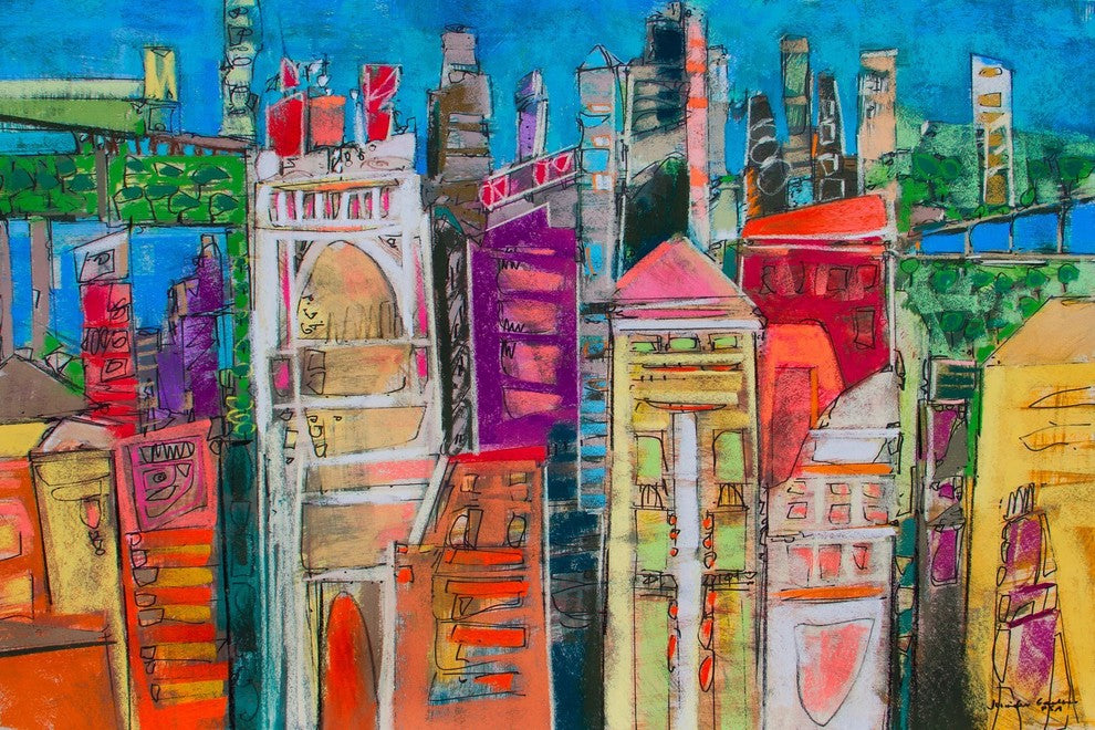 "City Skyline 6" Painting Print on Wrapped Canvas, 18x12