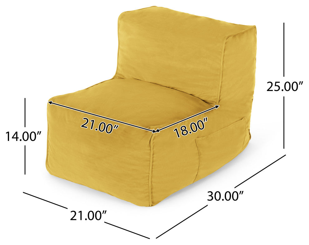 Caraway Modern Velvet Bean Bag Chair, Yellow