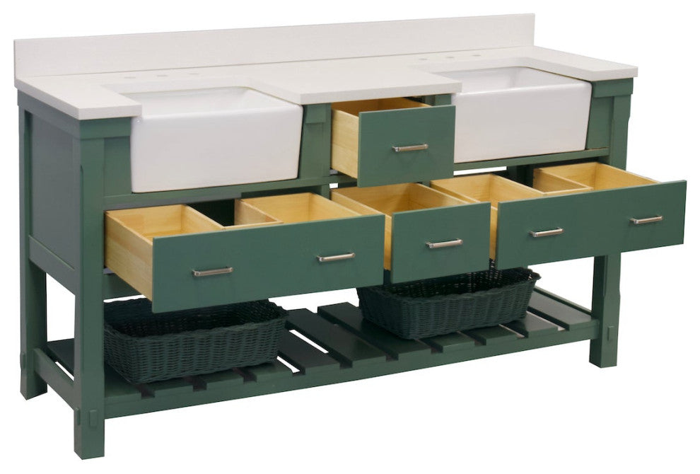 Charlotte 72" Bathroom Vanity, Sage Green, Quartz