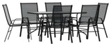 Brazos 7 Pc Outdoor Dining Set 55" Table, 6 Stack Chairs, Black