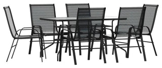 Brazos 7 Pc Outdoor Dining Set 55" Table, 6 Stack Chairs, Black