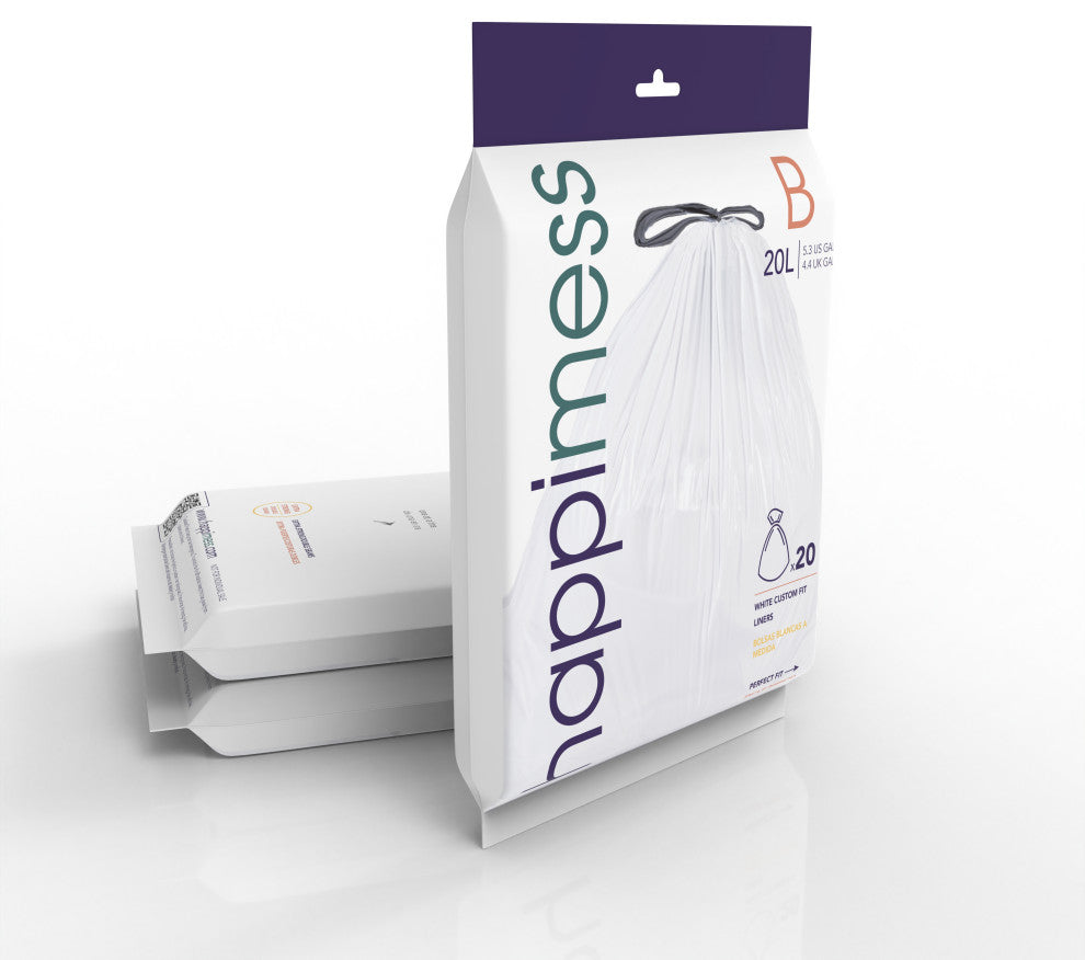 happimess Drawstring Trash Can Liner,, 60-Count, 3-Packs of 20 Liners, White, 5.3 Gallons