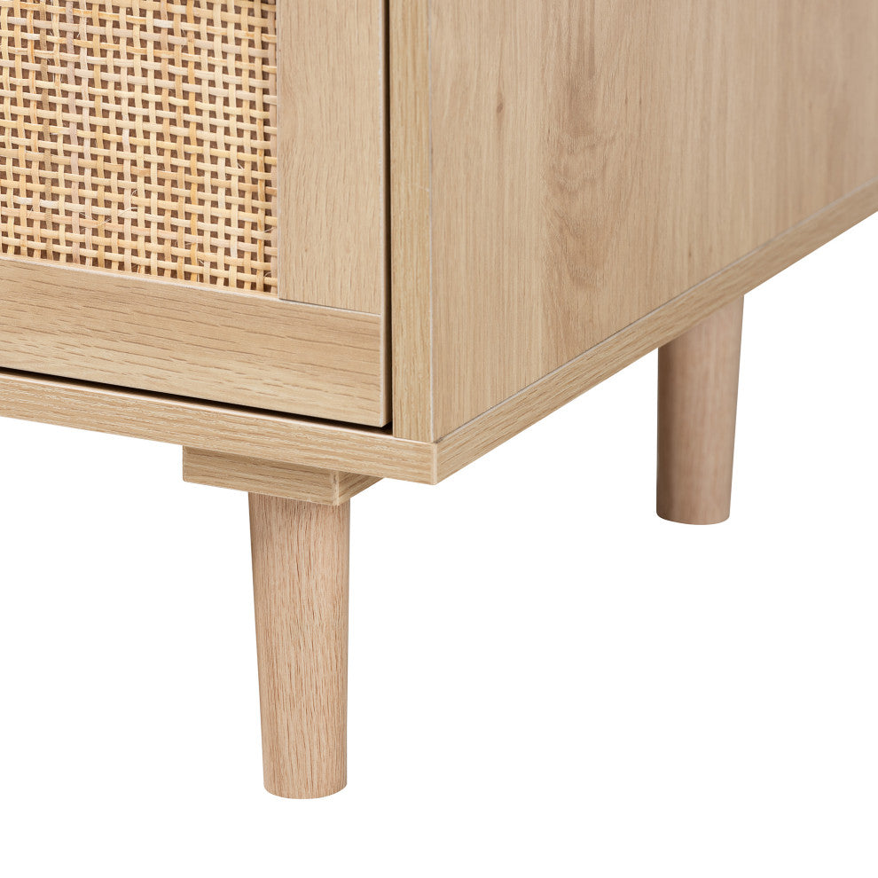 Harrison Natural Brown Finished Wood and Natural Rattan 6-Drawer Storage Cabinet