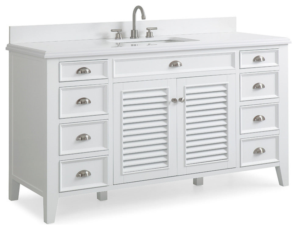 Contemporary Style White Kalani Bathroom Vanity, 60"