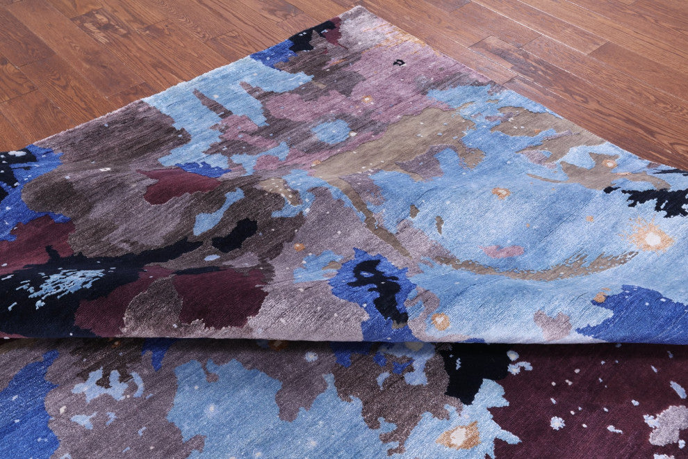 9' 0" X 11' 9" Contemporary Hand Knotted Wool and Silk Galaxy Design Rug Q6166