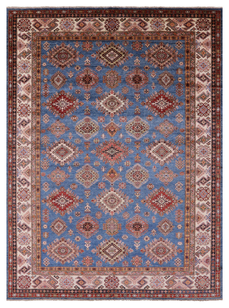 Hand Knotted Geometric Super Kazak Rug 8' 11" X 12' 2" Q11013