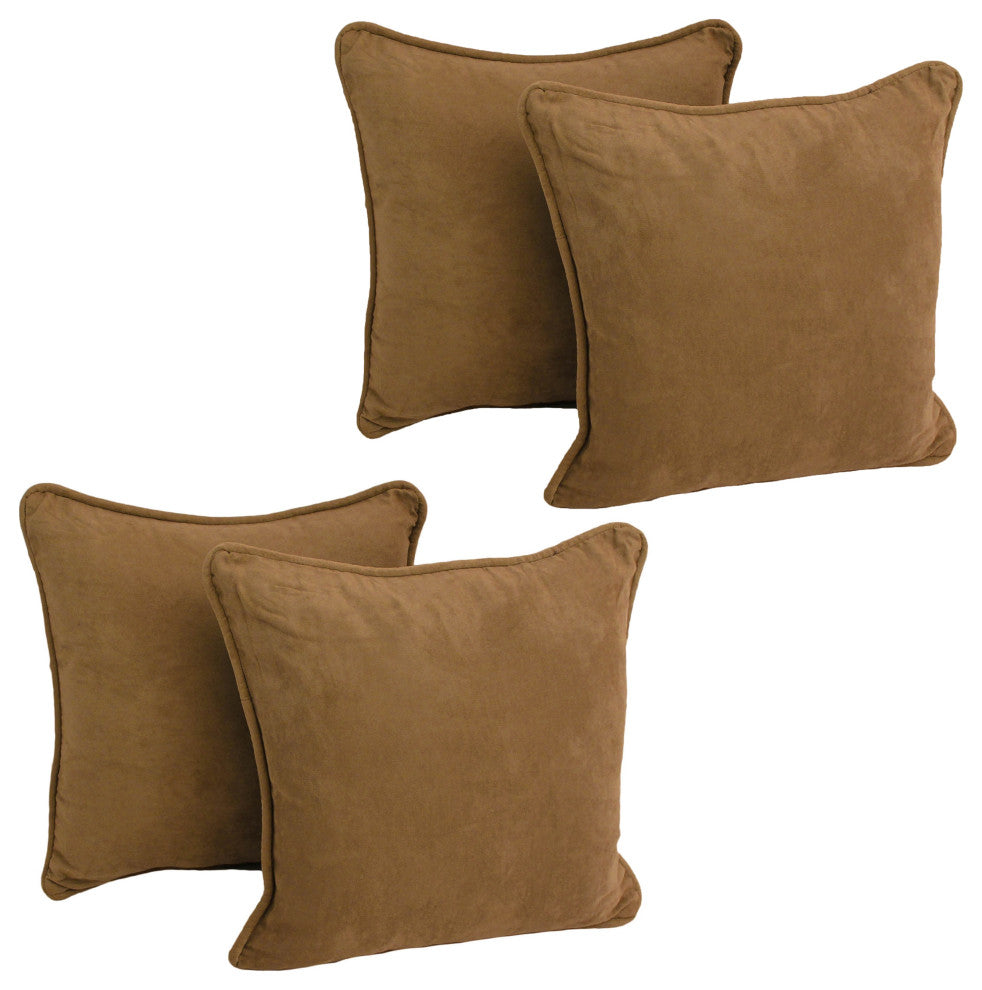 18" Double-Corded Solid Microsuede Square Throw Pillows, Set of 4, Saddle Brown