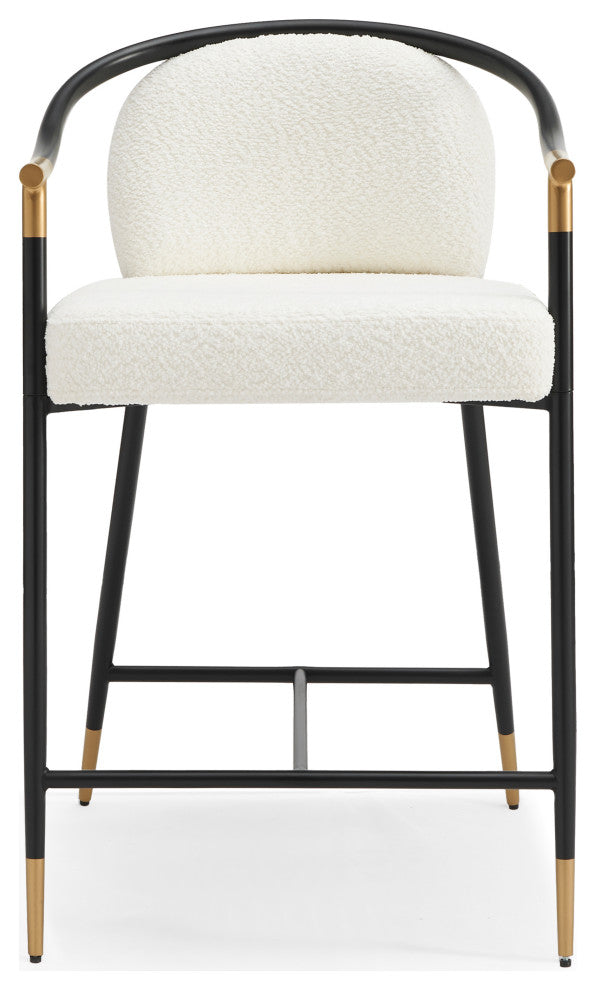 GDF Studio Contemporary Upholstered Counter Stools, Set of 2, Beige/Black/Gold