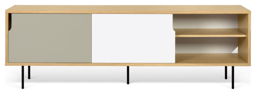 Dann 201 Sideboard With Wand Wood Legs, Oak / Pure White & Matte Grey, Lacquered Black Steel