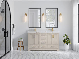 Boston 60" Double Bathroom Vanity in Fine Grain 2" Calacatta Gold