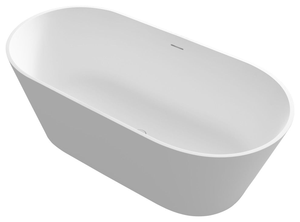 63" Solid Surface Freestanding Flat Bottom Non-Whirlpool Bathtub, White