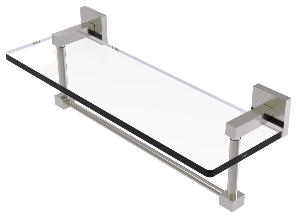 Montero 16" Glass Vanity Shelf with Integrated Towel Bar, Satin Nickel