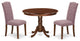 3Pc Dinette Set, Rounded Table, Two Parson Chairs, Dahlia Fabric, Mahogany