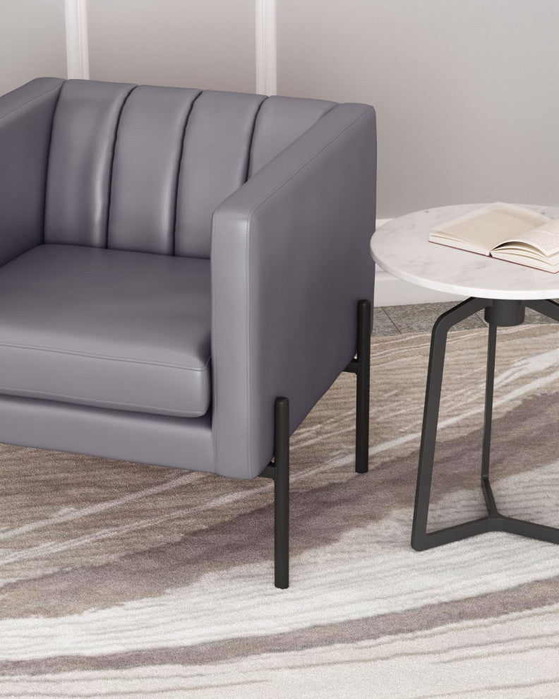 Accent Chair, Faux Vinyl Leather, Steel, Gray, Black, Mid Century Lounge