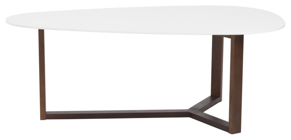 48" White And Brown Wood Triangle Coffee Table