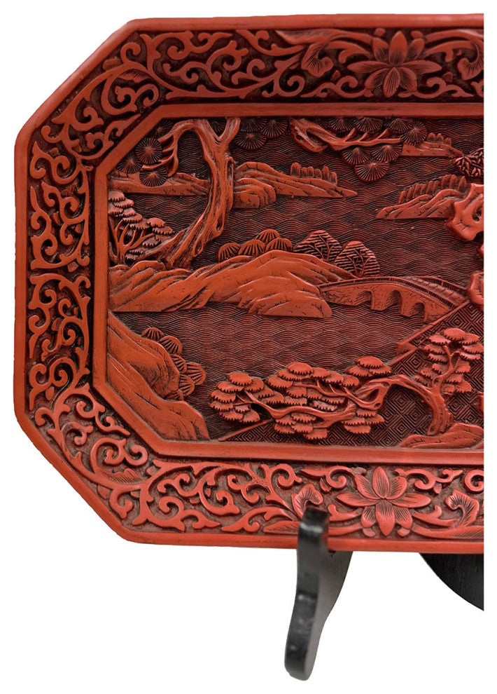 Consigned Mid-20th Century Chinese Hand Carved Cinnabar Lacquer Plate
