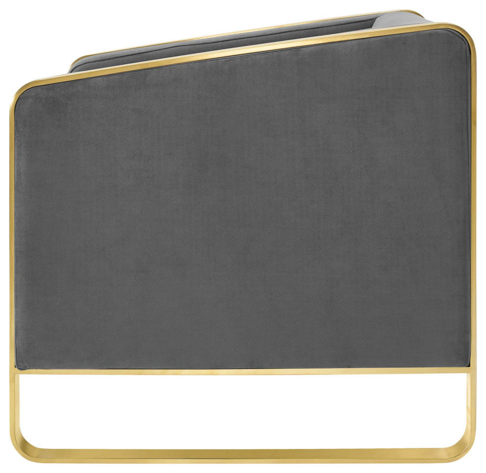 Lounge Accent Side Chair Armchair, Velvet Fabric Metal Steel, Grey Gray