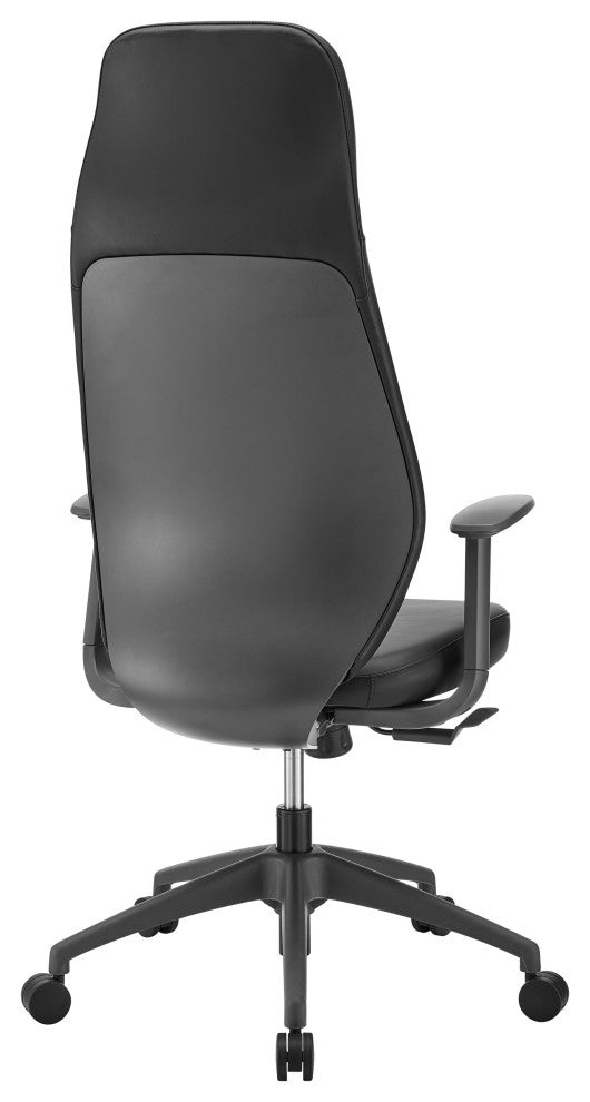 Filip High Back Office Chair, Black Leatherette With Plastic Grey Back Support
