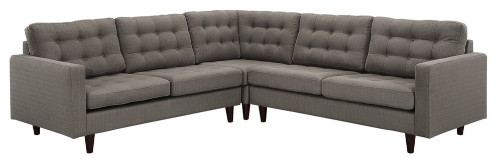 Modern Contemporary Fabric Sectional Sofa Set, Granite Fabric, 3-Piece Set