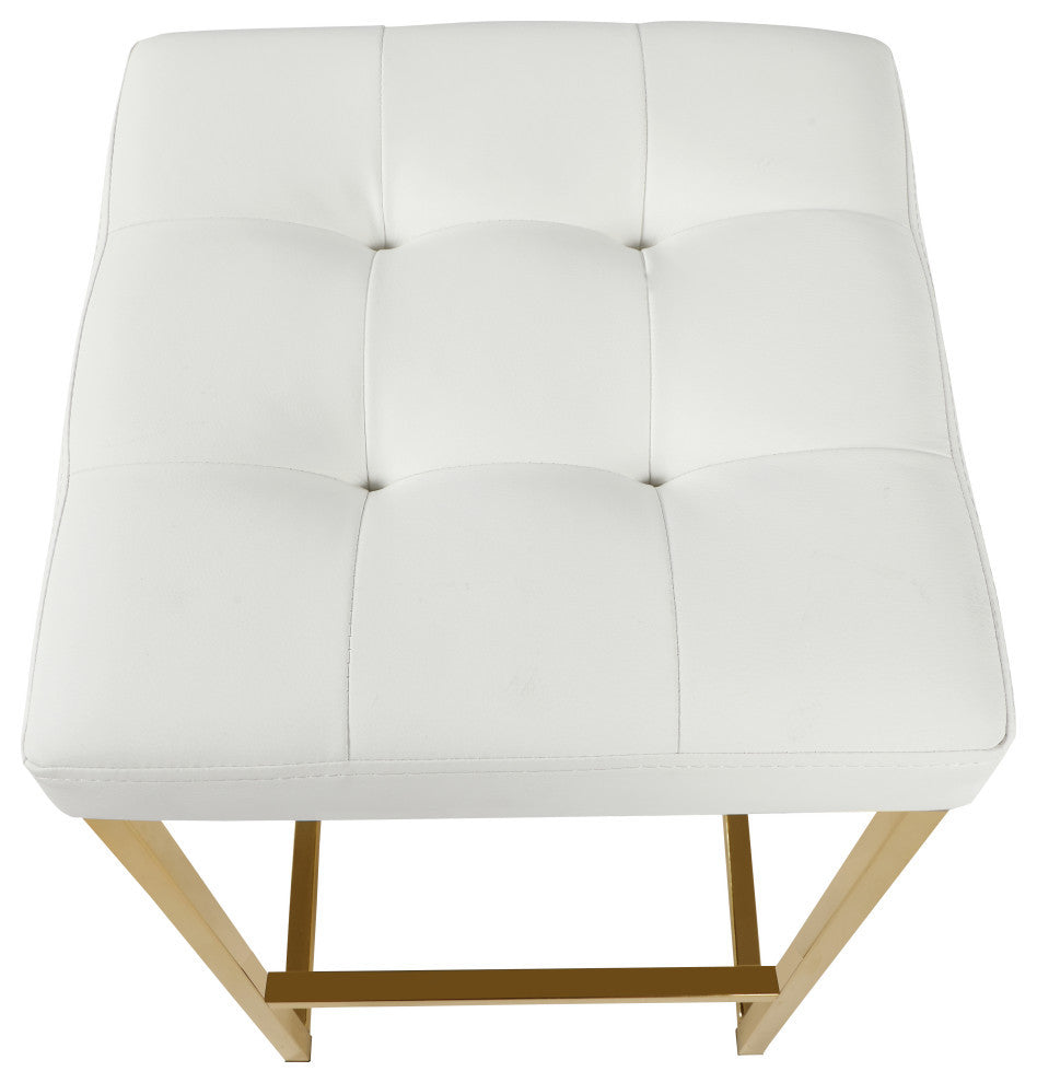 Nicola Counter Stool, Set of 2, White, Vegan Leather, Gold Base