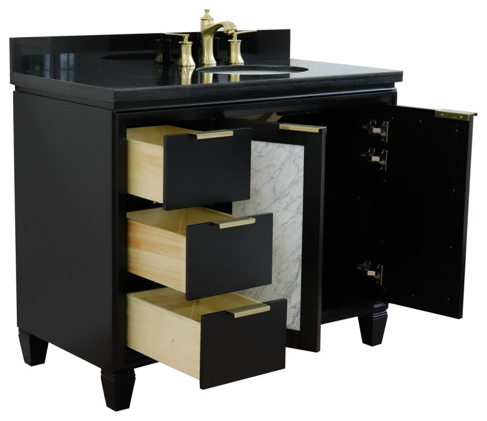 43" Single Vanity, Black Finish With Black Galaxy