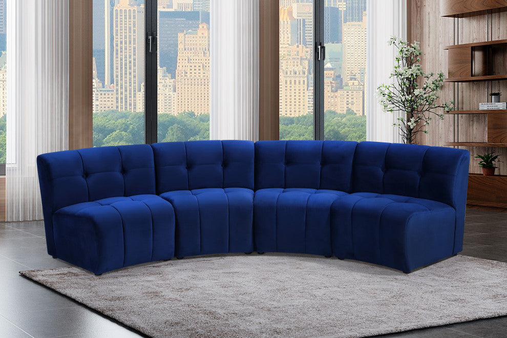 Limitless Velvet Upholstered 4-Piece Modular Sectional, Navy
