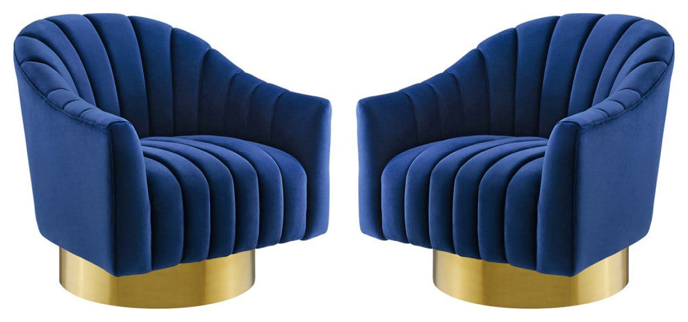 Accent Chair, Set of 2, Velvet, Metal, Blue Navy, Modern, Lounge Hospitality
