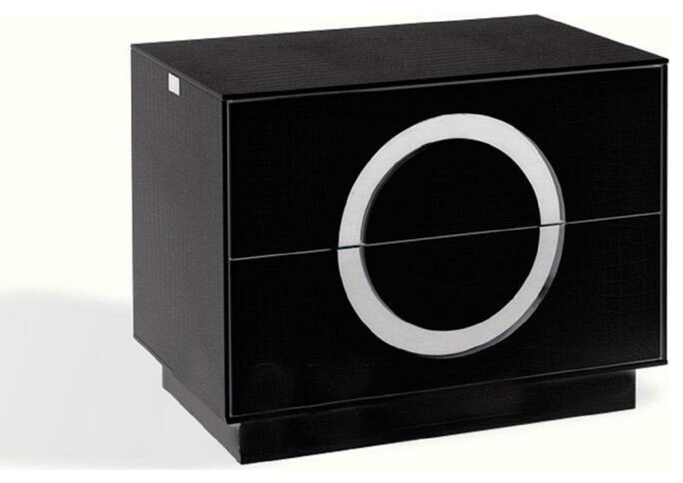 HomeRoots 24" Croc Black Lacquer Faux Crocodile 2 Drawer Nightstand