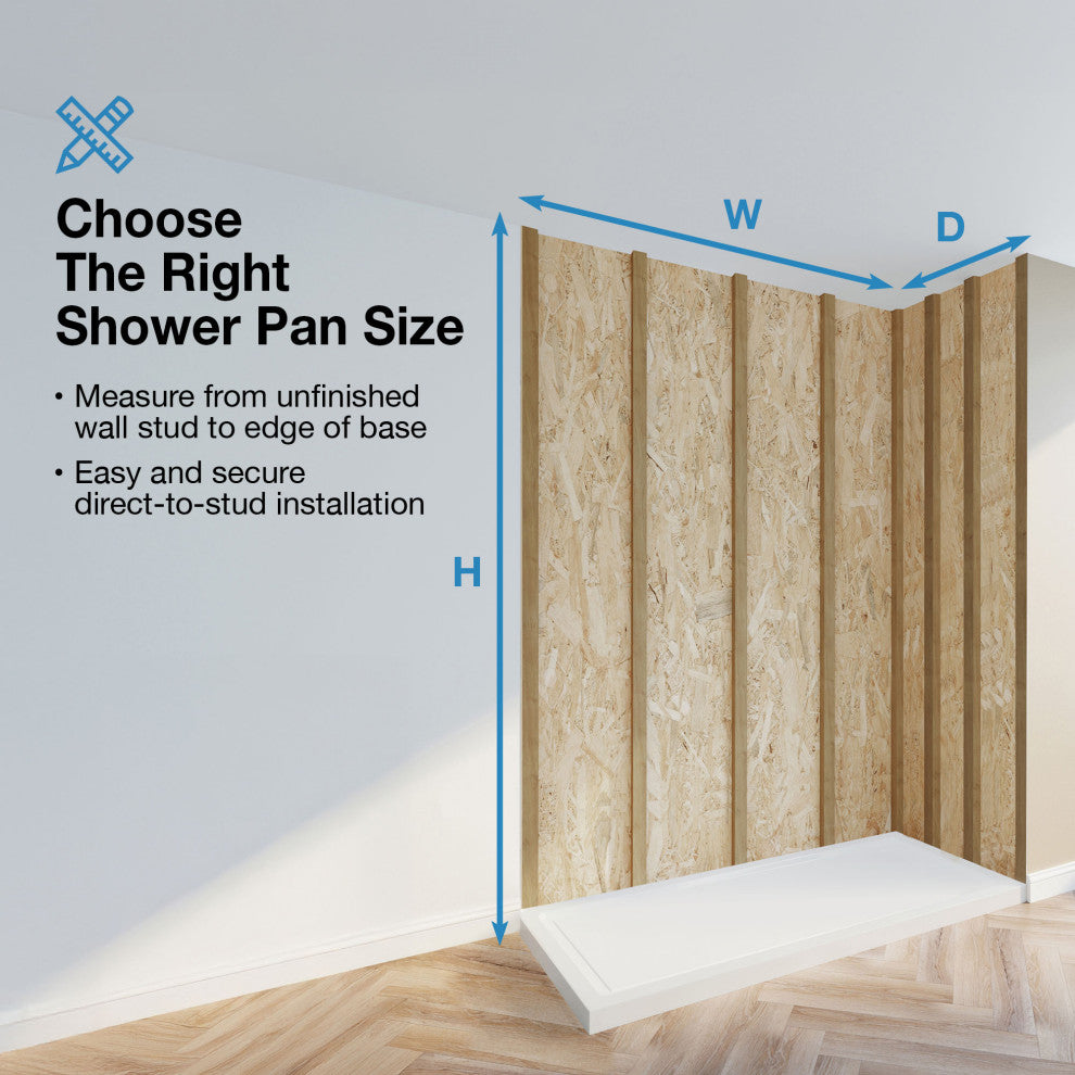 Ove Decors Erika Shower Base Rectangle, White, 38"x32", Center Drain