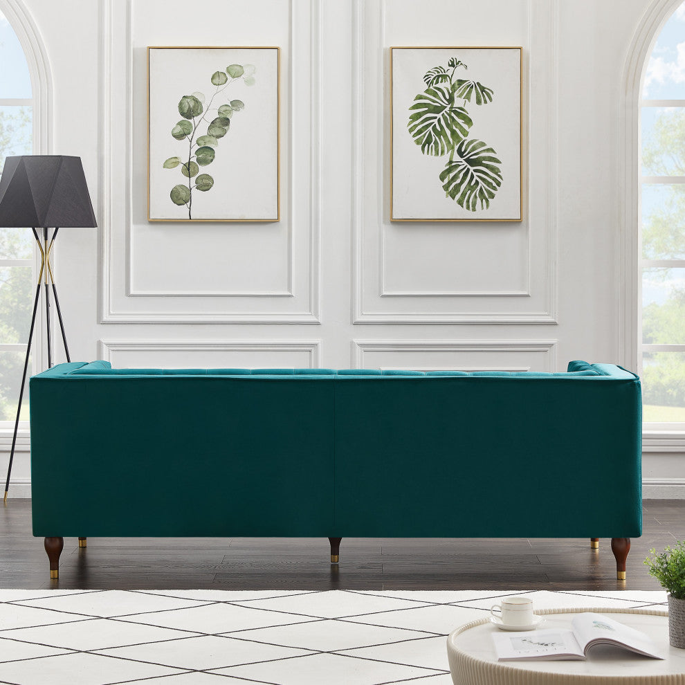 Houston Mid-Century Modern Luxury Chesterfield Velvet Sofa, Teal