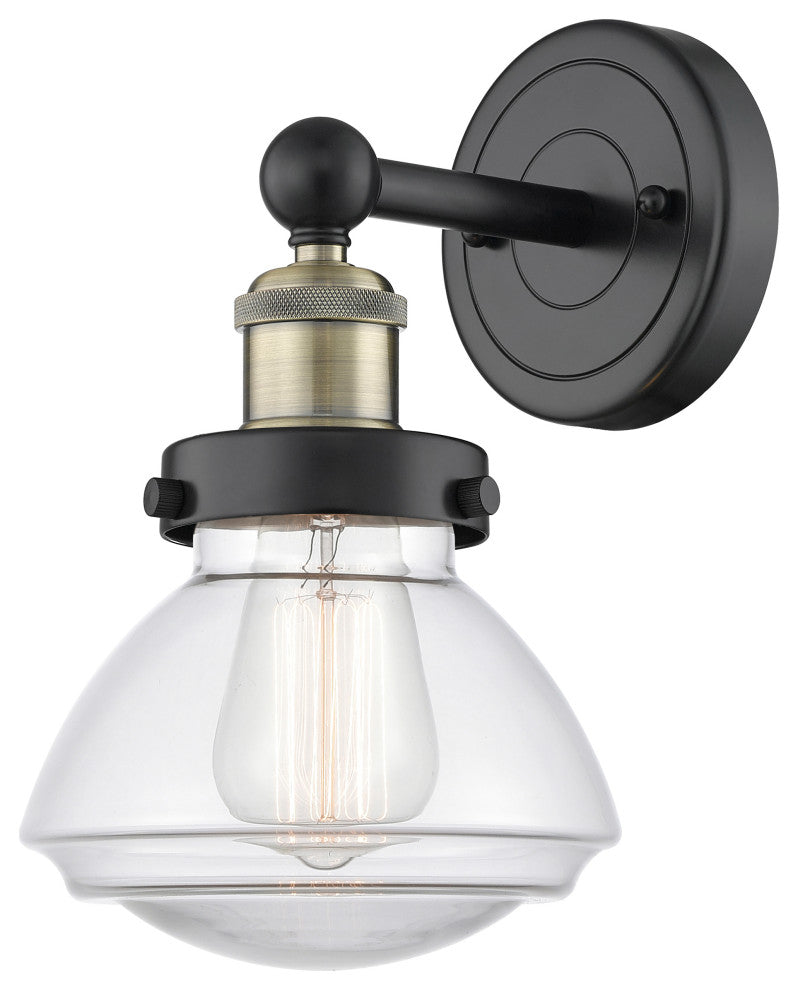 Olean 1-Light 7" Sconce, Black Antique Brass Finish, Clear Shade