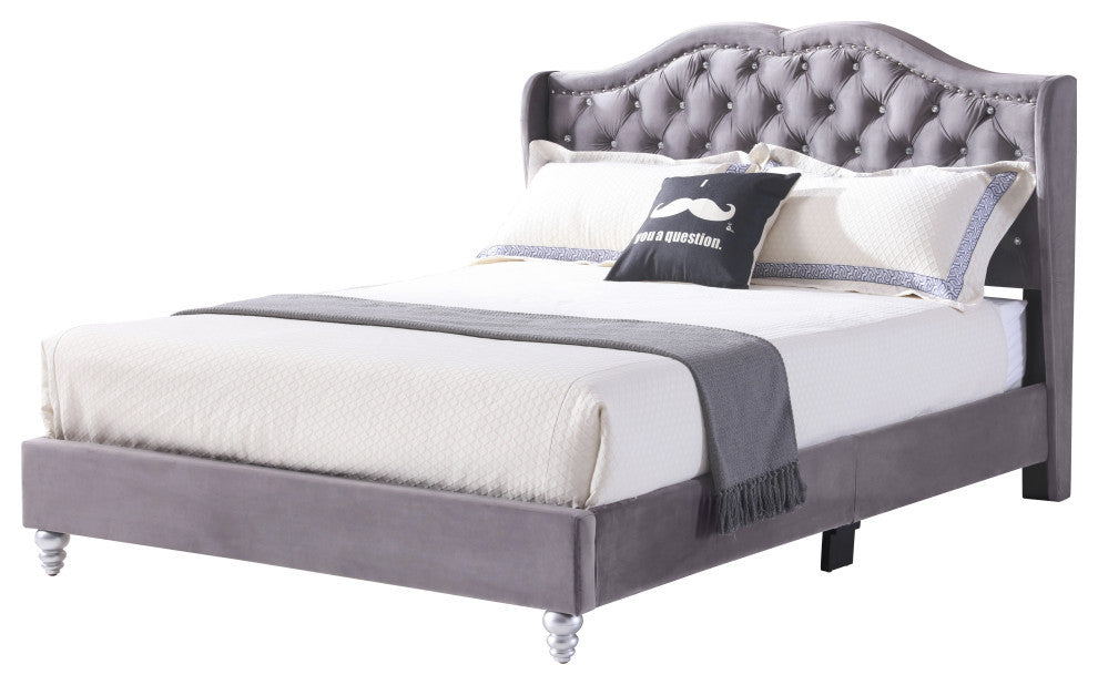 Quincy Upholstered Micro Suede Bed, Gray, Full