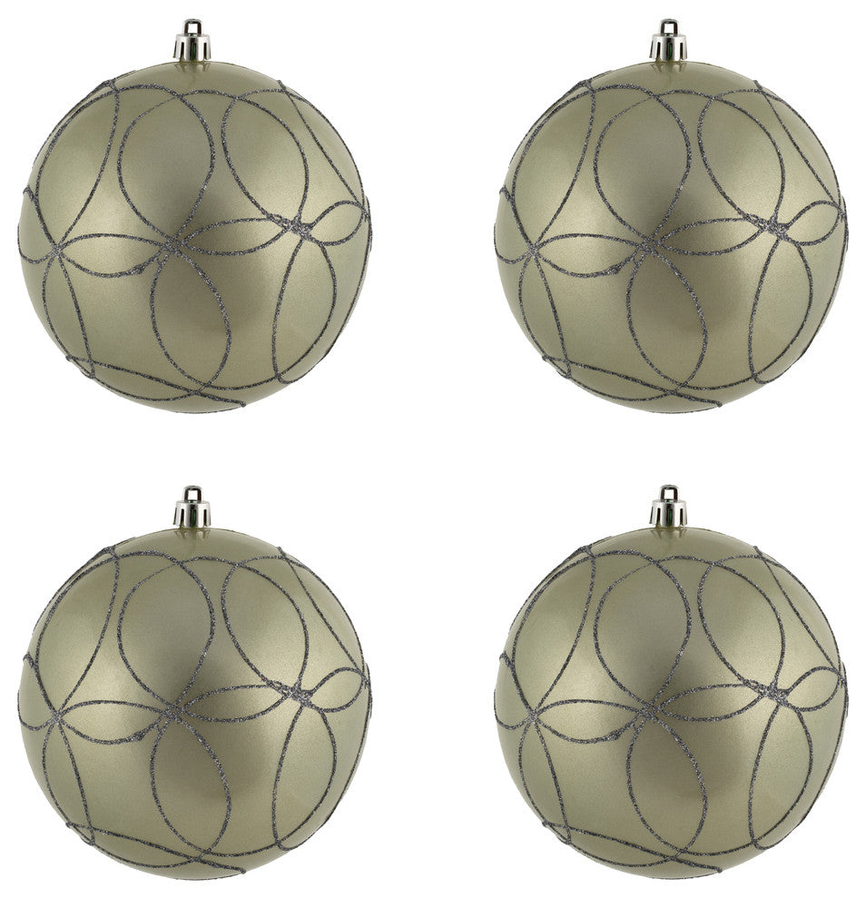 Candy Ornament With Circle Glitter Pattern , Limestone, 4.75"