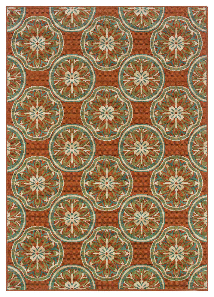 Oriental Weavers Montego Orange/Ivory Floral Indoor/Outdoor Rug 6'7"X9'6"