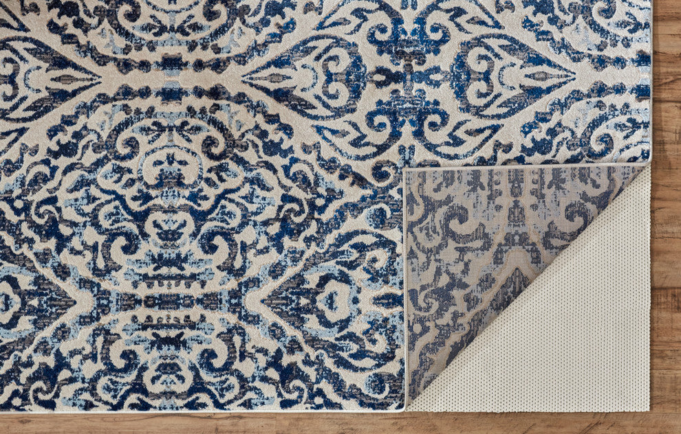 Weave & Wander Carini Scroll Print Textured Rug, Blue, 8'9" Round