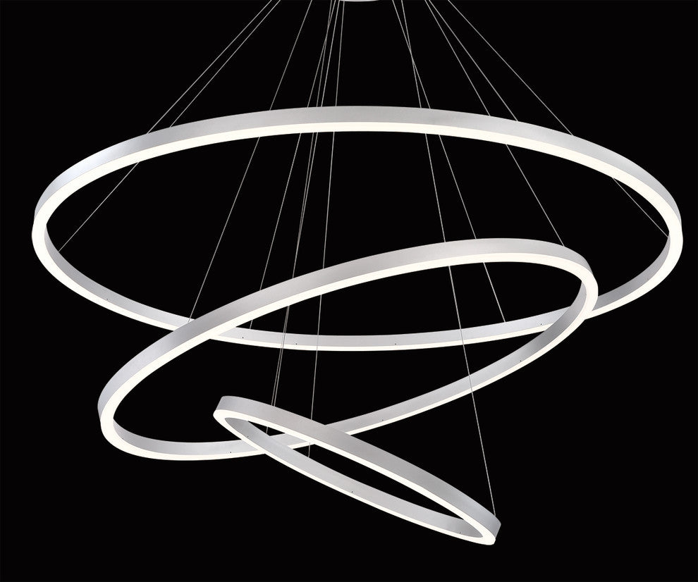 Spunto Oversized LED Small Ring Chandelier, Silver Finish With Opal Shade