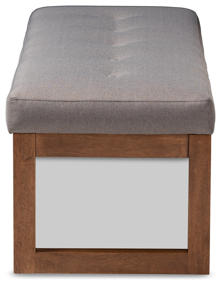 Caramay Fabric Walnut Brown Wood Bench, Gray