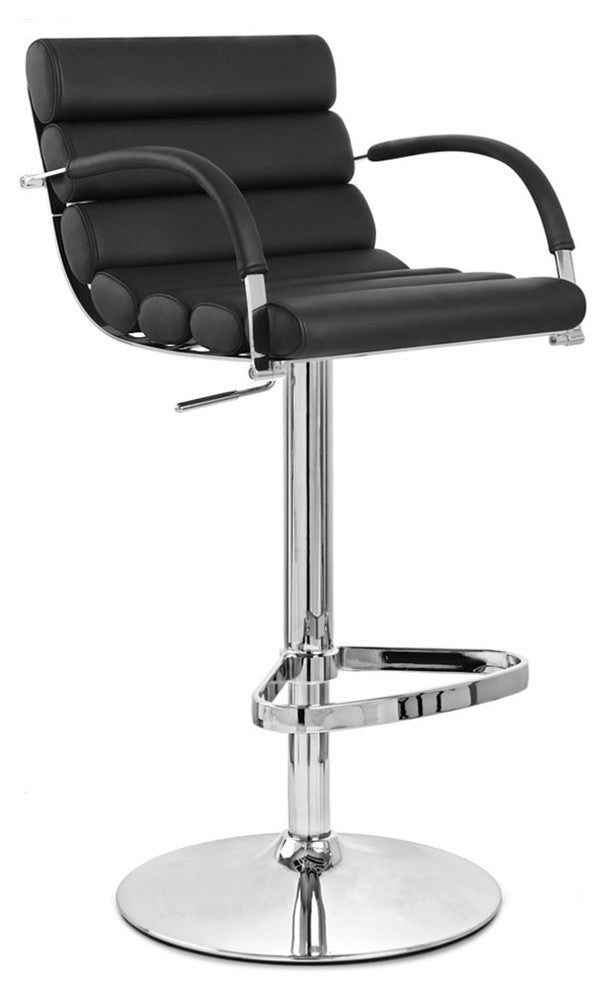 Modern Ego Bar Stool Black Leatherette Polished Chrome Adjustable Base