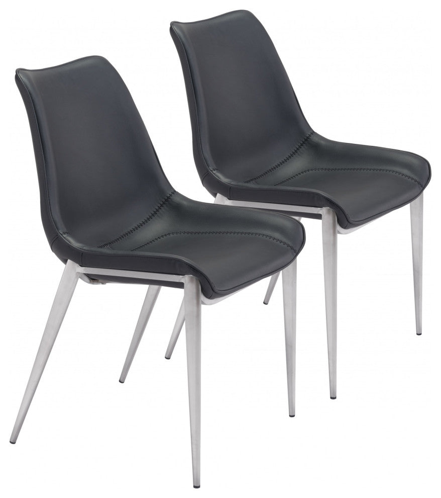 Stich White Faux Leather Side or Dining Chairs Set of 2 Chairs