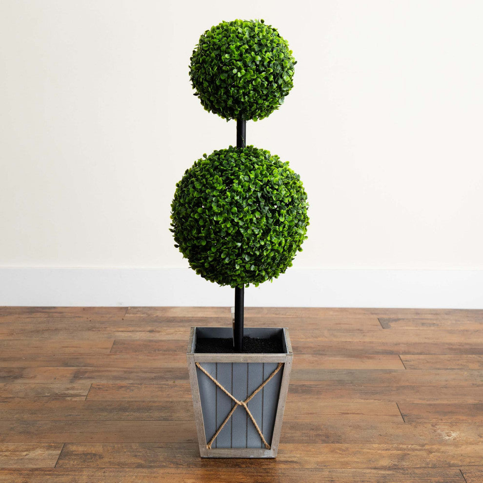 3ft. UV Resistant Prelit Artificial Double Ball Boxwood Topiary, Planter