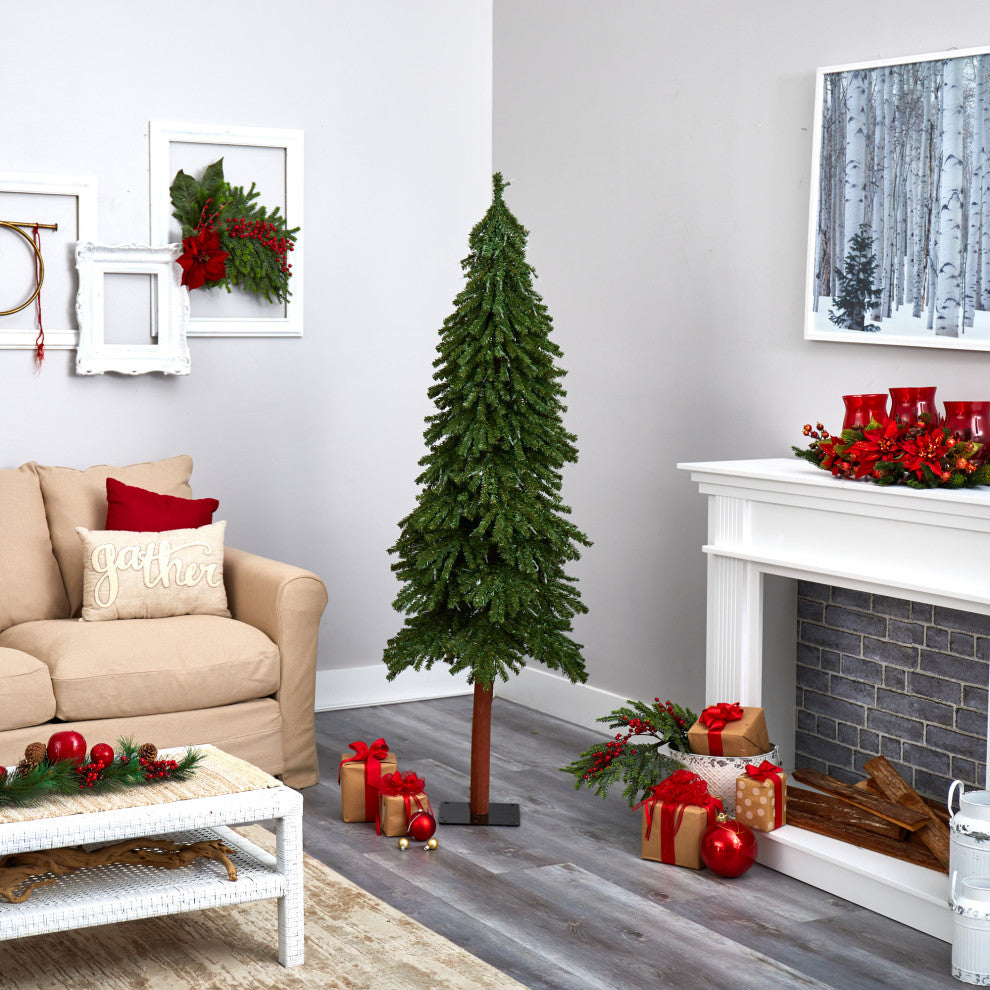 6' Grand Alpine Faux Xmas Tree W/Lights & 601 Bendable Branches W/Natural Trunk