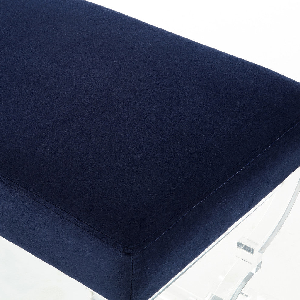 Enzo Velvet Acrylic X-Leg Bench, Navy