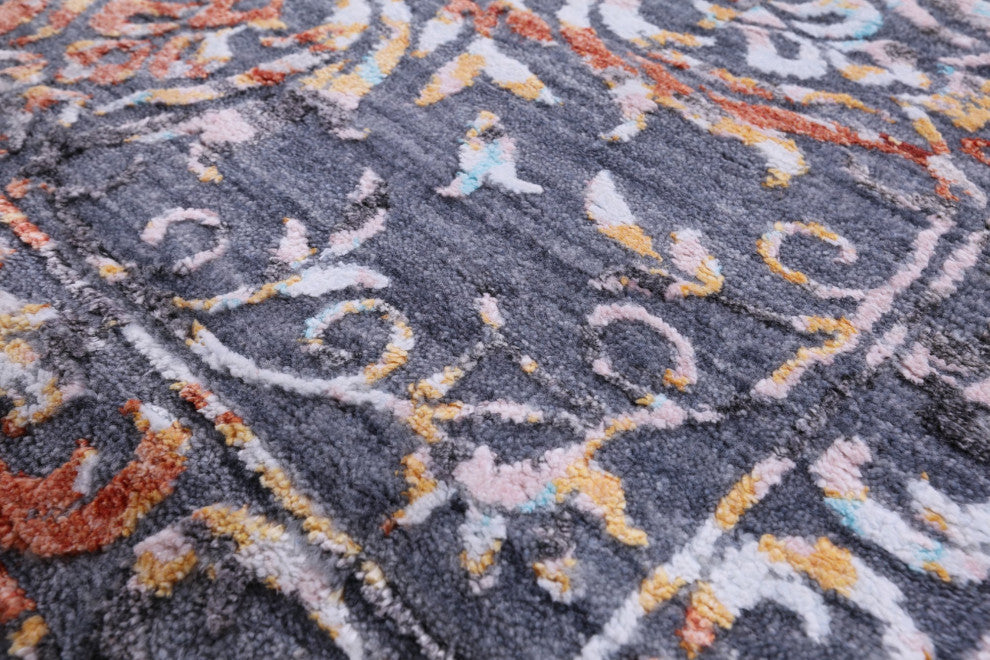 8' 11" X 11' 11" Modern Handmade Wool and Silk Rug Q8706