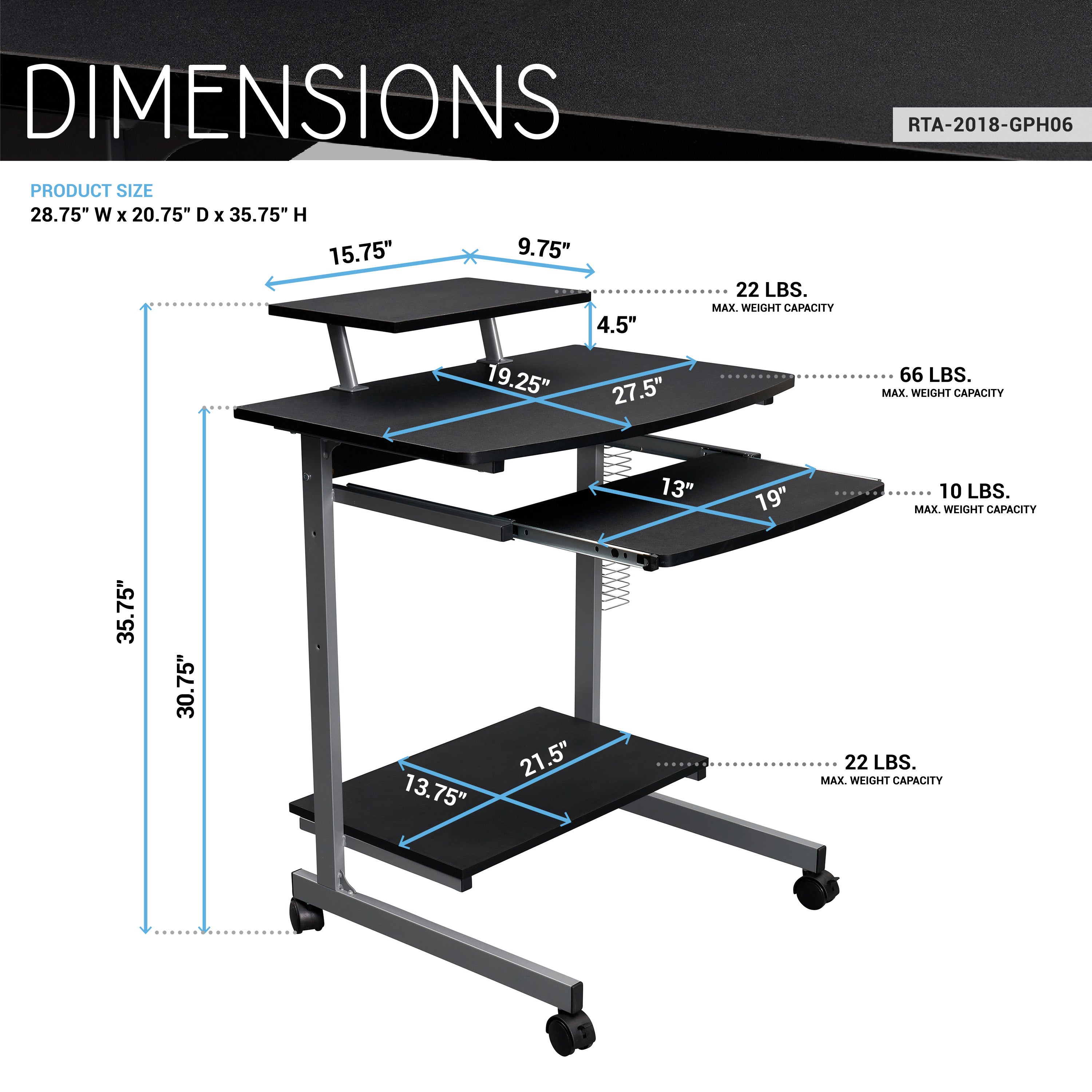 Techni Mobili Compact Computer Desk Graphite