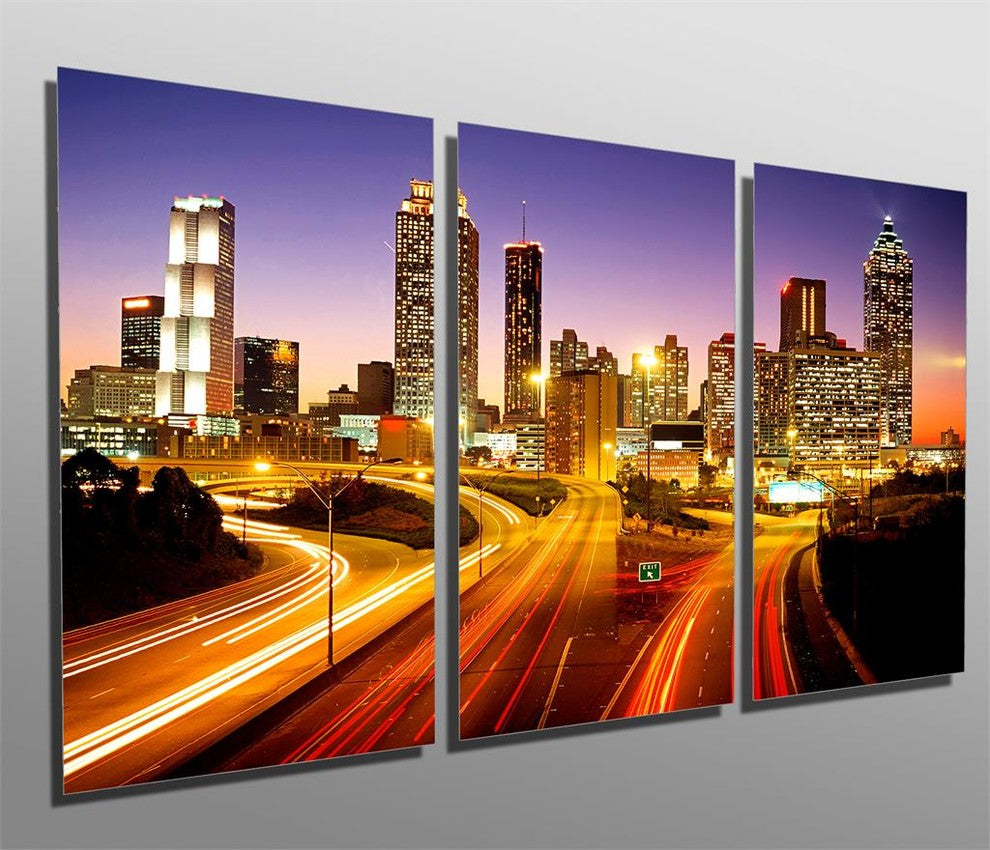 Atlanta, Georgia Skyline Metal Print Wall Art, 3 Panel Split, Triptych, 48x24