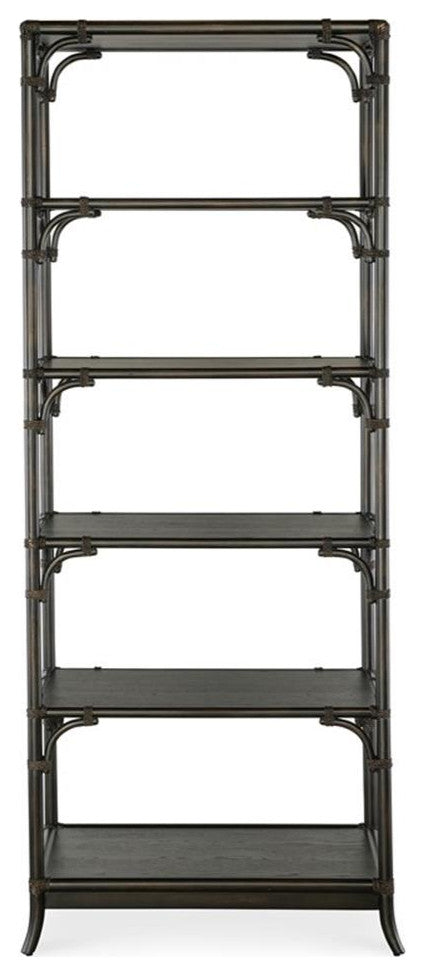 Retreat Pole Rattan Wood Framed Bookcase in Black by Hooker Furniture