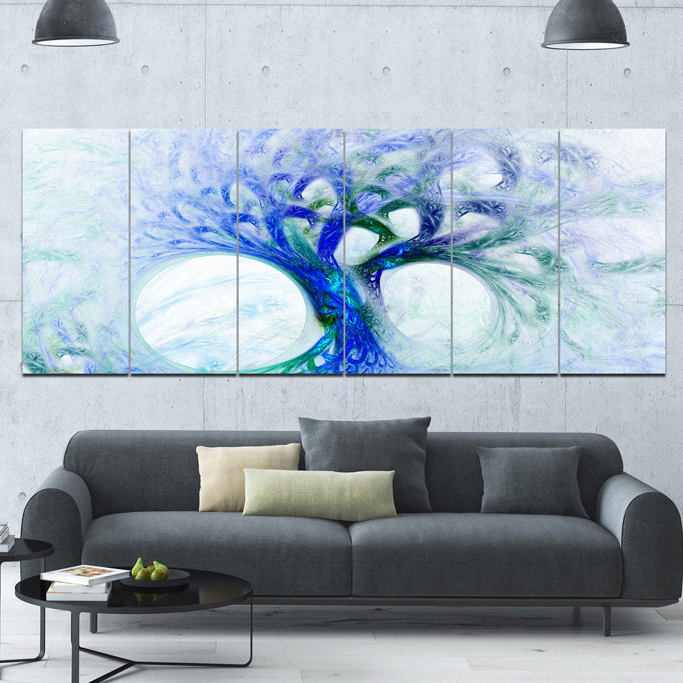 Blue Mystic Psychedelic Tree, Abstract Wall Art Canvas, 70"x28", 6 Panels