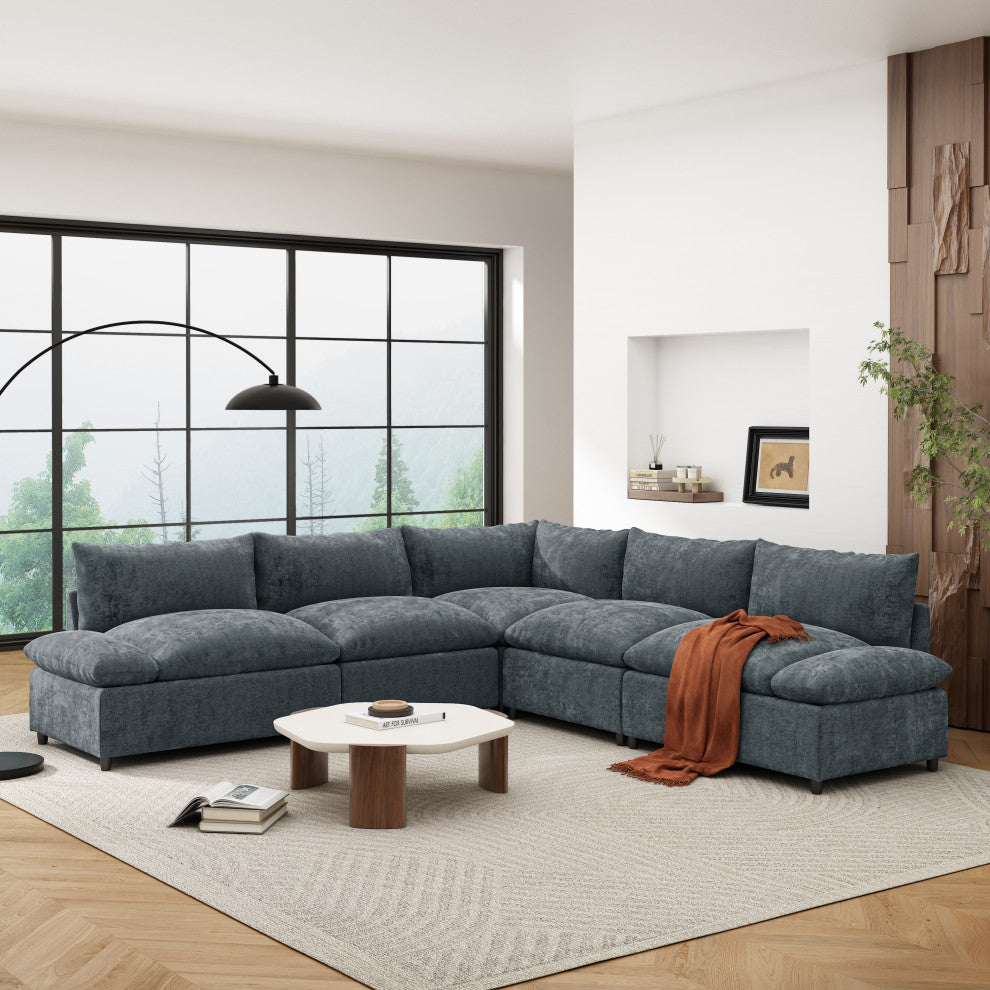 GDF Studio Modern Upholstered Storage Modular Sectional Sofa, Dark Gray