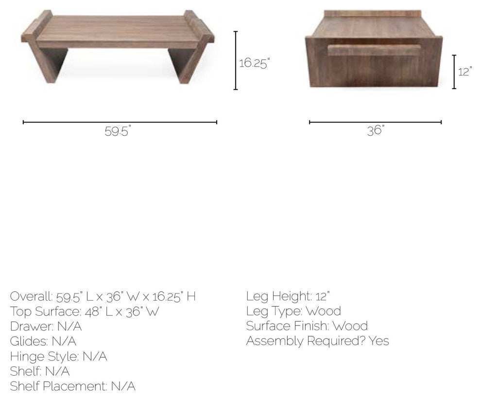Elaine II Light Brown Solid Wood Coffee Table